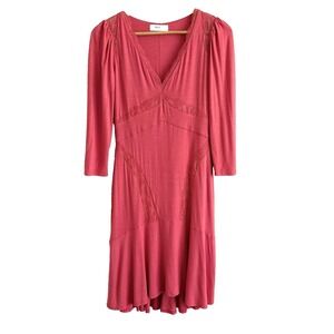 Bailey‎ 44 Jersey Knit Pink Midi Dress Womens Small Lace Trim Feminine Retro